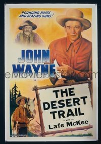 #069 JOHN WAYNE linen stock 1sh '40s large John Wayne image, Desert Trail!