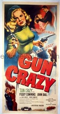 VHP7 426 GUN CRAZY linen three-sheet movie poster '50 classic film noir image!