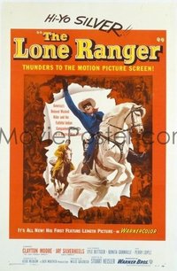 t391 LONE RANGER linen one-sheet movie poster '56 Moore, Silverheels