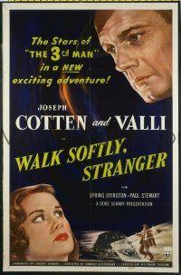 B118 WALK SOFTLY STRANGER one-sheet movie poster '50 Joseph Cotten, Valli