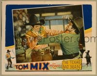t062 TEXAS BAD MAN #2 movie lobby card '32 Tom Mix fights bad guy!