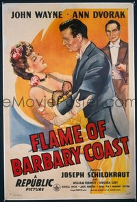 JW 223 FLAME OF BARBARY COAST linen one-sheet movie poster '45 John Wayne