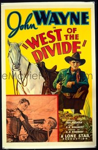 JW 063 WEST OF THE DIVIDE linen one-sheet movie poster '34 2 John Wayne images