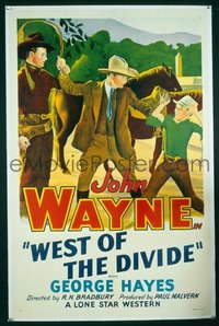 JW 065 WEST OF THE DIVIDE linen one-sheet movie poster R39 Wayne grabs whip!