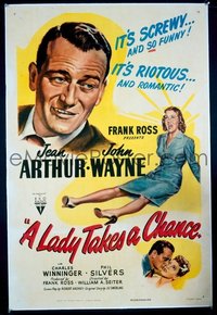 JW 212 LADY TAKES A CHANCE linen one-sheet movie poster R50 John Wayne