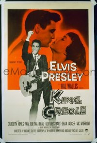 v422 KING CREOLE linen 1sh '58 Elvis Presley w/guitar!