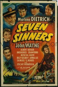 JW 177 SEVEN SINNERS style C one-sheet movie poster '40 Dietrich, John Wayne