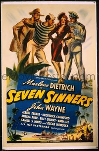 JW 178 SEVEN SINNERS linen - D one-sheet movie poster '40 Dietrich, Wayne