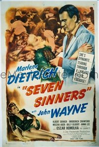 JW 179 SEVEN SINNERS linen one-sheet movie poster R48 Dietrich, John Wayne