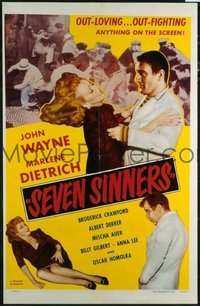 JW 180 SEVEN SINNERS one-sheet movie poster R53 John Wayne holding Dietrich!