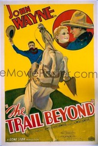 JW 077 TRAIL BEYOND linen one-sheet movie poster '34 two John Wayne images!