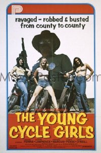 #521 YOUNG CYCLE GIRLS 1sh '77 sleazy riders! 