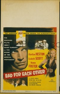 d011 BAD FOR EACH OTHER window card movie poster '53 Charlton Heston, Scott