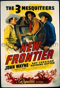 JW 159 NEW FRONTIER linen one-sheet movie poster '39 Wayne, 3 Mesquiteers