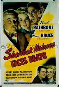 VHP7 059 SHERLOCK HOLMES FACES DEATH linen one-sheet movie poster '43 Rathbone