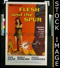 #7384 FLESH & THE SPUR 1sh '56 naked fury! 