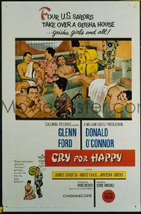 A194 CRY FOR HAPPY one-sheet movie poster '60 Glenn Ford, O'Connor
