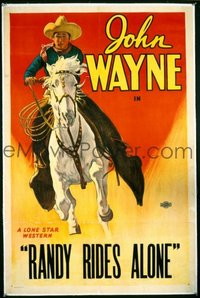 JW 072 JOHN WAYNE linen stock 1sh '34 John Wayne on horse, Randy Rides Alone!