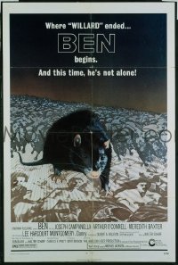 P193 BEN one-sheet movie poster '72 lots of rats, Willard 2!
