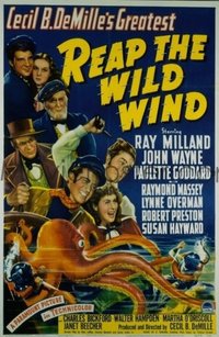 JW 192 REAP THE WILD WIND linen one-sheet movie poster '42 Wayne & octopus!