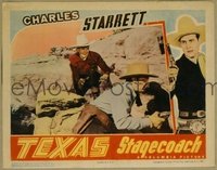 t070 TEXAS STAGECOACH movie lobby card '40 Charles Starrett with gun!