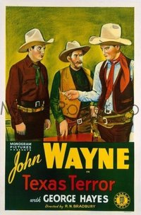 JW 086 TEXAS TERROR linen one-sheet movie poster R39 John Wayne in hat w/gun!