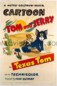 t239 TEXAS TOM linen one-sheet movie poster '49 Tom & Jerry cartoon!