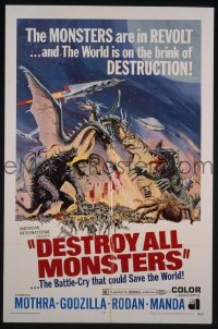#223 DESTROY ALL MONSTERS 1sh '69 Godzilla! 