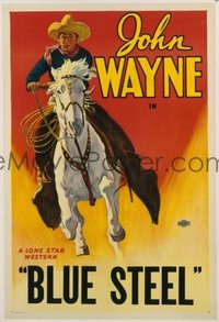 JW 069 JOHN WAYNE stock 1sh '34 John Wayne on charging horse, Blue Steel!
