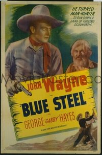 JW 068 BLUE STEEL one-sheet movie poster R1947 man-hunter John Wayne w/gun!