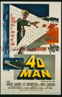 h157 4D MAN one-sheet movie poster '59 Robert Lansing, Lee Meriwether
