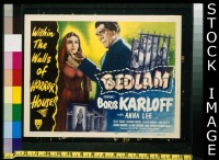 f012 BEDLAM title lobby card '46 Boris Karloff, Anna Lee