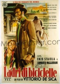 VHP7 415 BICYCLE THIEF linen Italian two-panel movie poster R55 Vittorio De Sica
