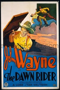 JW 103 DAWN RIDER linen one-sheet movie poster '35 great John Wayne artwork!