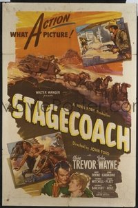 JW 155 STAGECOACH one-sheet movie poster R44 John Wayne, John Ford classic!