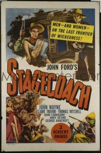 JW 156 STAGECOACH one-sheet movie poster R48 John Wayne pictured twice!