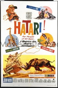 JW 293 HATARI one-sheet movie poster '62 John Wayne in Africa, Howard Hawks!