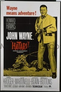 JW 295 HATARI one-sheet movie poster R67 giant John Wayne image, Howard Hawks