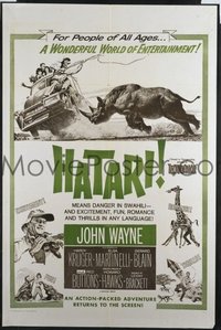 JW 294 HATARI military one-sheet movie poster R60s John Wayne, Howard Hawks
