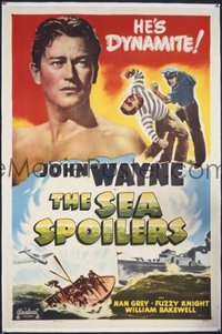 JW 127 SEA SPOILERS linen one-sheet movie poster R40s John Wayne is dynamite!