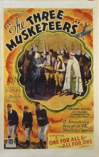 JW 039 THREE MUSKETEERS ch2 linen one-sheet movie poster '33 Wayne in inset!