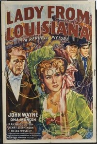JW 185 LADY FROM LOUISIANA one-sheet movie poster '41 John Wayne w/party mask!