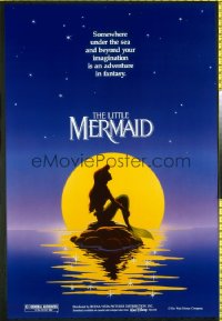 LITTLE MERMAID teaser DS 1sh '89 Disney, great cartoon image of Ariel in moonlight!