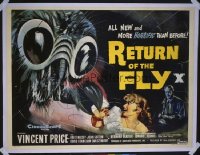 RETURN OF THE FLY British quad '59 Vincent Price, cool insect monster art, more horrific than before!