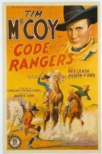 t421 CODE OF THE RANGERS linen one-sheet movie poster '38 Tim McCoy, Lease