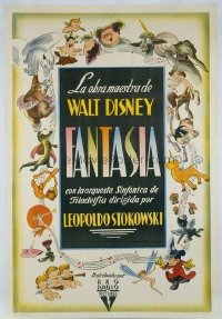 #248 FANTASIA linen Argentinean movie poster '41 Mickey Mouse, Disney!