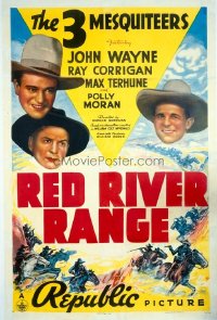 JW 148 RED RIVER RANGE linen one-sheet movie poster '38 Wayne, 3 Mesquiteers!