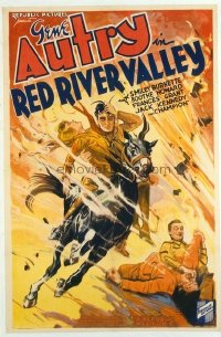 t103 RED RIVER VALLEY linen one-sheet movie poster '36 heroic Gene Autry!