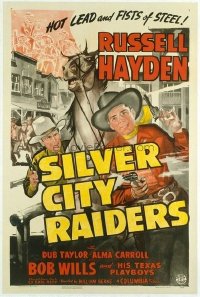 t318 SILVER CITY RAIDERS linen one-sheet movie poster '43 Russell Hayden