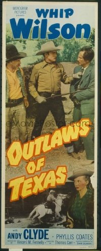 t364 OUTLAWS OF TEXAS insert movie poster '50 Whip Wilson, Clyde